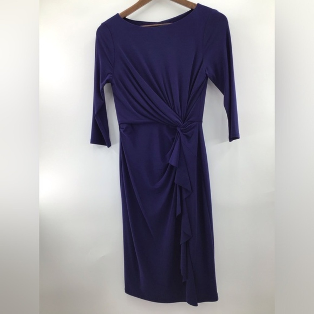 Ralph Lauren Royal Blue-Purple Ruched 3/4 Sleeve Dress - Picture 2 of 9